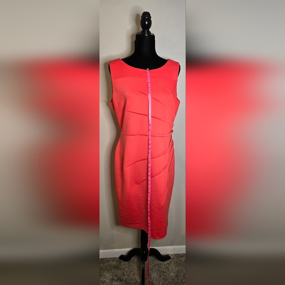 Calvin Klein Coral Mid-length Sunburst Pleat Sleevless Size 14 - Picture 7 of 10
